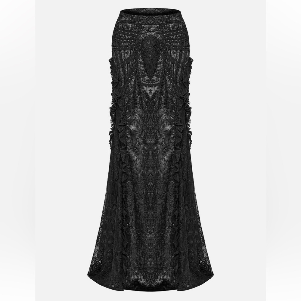 Punk Rave Floral Tribute Casket Maxi Skirt Black Lace Gothic Mermaid - Picture 2 of 16